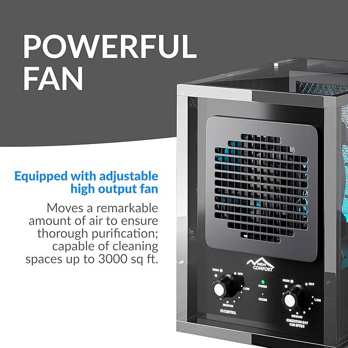 Prolux New Comfort 6 Stage UV, Ozone Generator Air Purifier Cleaner HEPA, Covers 3000 Feet, Acrylic, Home or Commercial Use, Adjustable, Powerful Fan, Portable