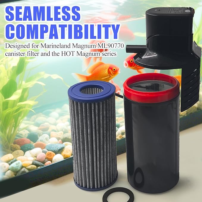 4PCS Upgraded Activated Carbon Micron Cartridge Replacement for Marineland Magnum Polishing Internal Canister Filters (ML90770), 2 Cartridge & 2 Rubber Gasket Compare to Part PA0140