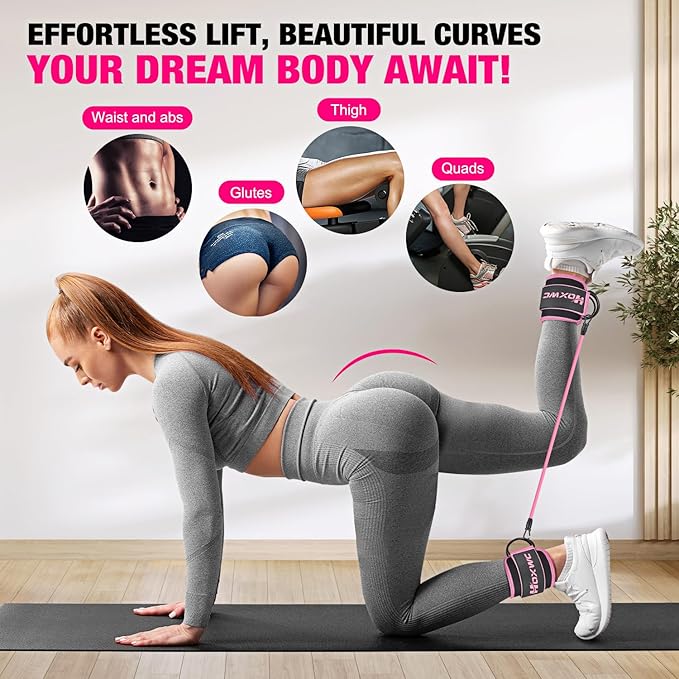 Ankle Resistance Bands with Cuffs, Ankle Bands for Working Out, Ankle Resistance Band for Leg, Booty Workout Equipment for Kickbacks Hip Fitness Training, Exercise Bands for Butt Lift Women-FlexoryFit
