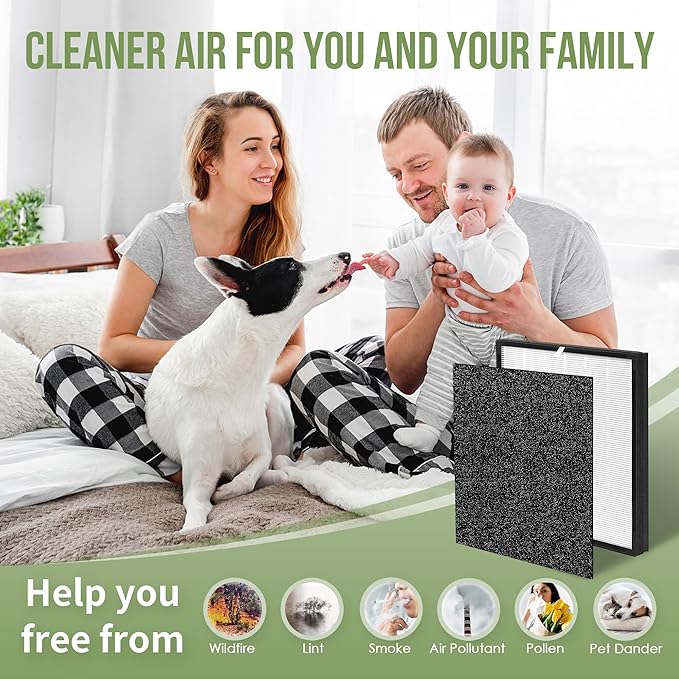 FLT5900 Filter J Compatible with Germ-Guardian Air Puri-fier Filter FLT5900, Fit for Models AC5900WCA and AC5900WDLX, 2 H13 HEPA Filters & 4 Carbon Pre-filters