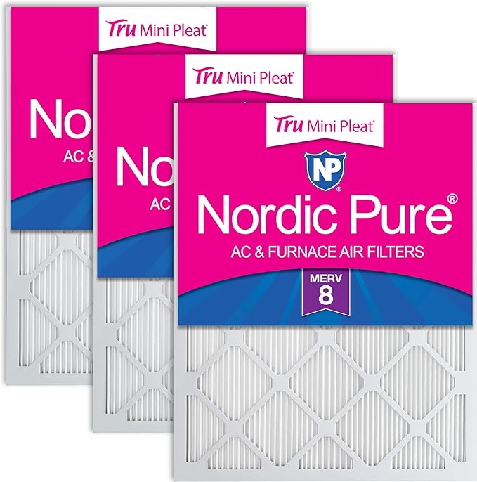 Nordic Pure 20x20x1 (19 1/2 x 19 1/2 x 3/4) Tru Mini Pleat MERV 8 AC Furnace Air Filters 3 Pack