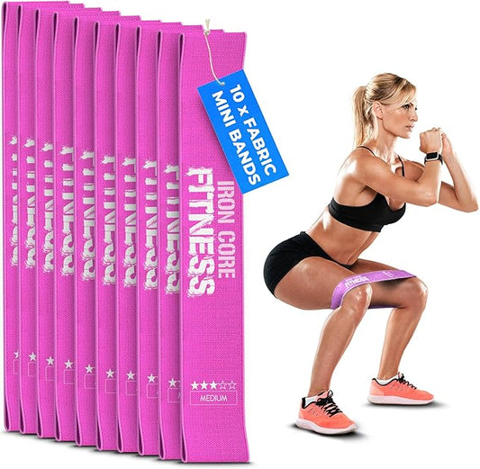 Fabric Mini Resistance Bands Sets for Trainers, Bootcamp, Gym for Men and Women in Fun Colors - Ebook, Videos and Workout Chart Included by Iron Core Fitness-FlexoryFit
