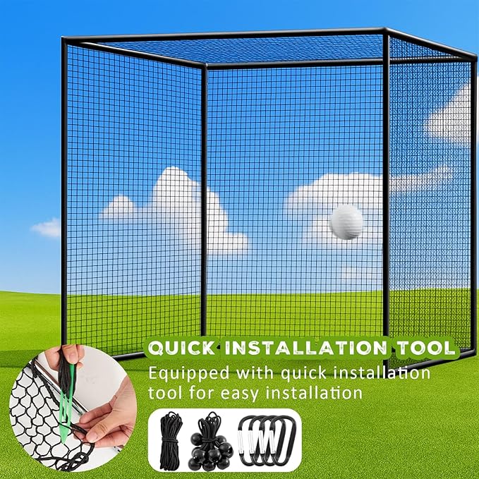 Soulchen 10 Feet Golf Batting Cage Netting Golf Practice Hitting Nets with 12 Spring Snaps 1 Storage Bag 4 Clips 1 Quick Installation Tool 1 Rope for Indoor, Outdoor & Backyard Practicing