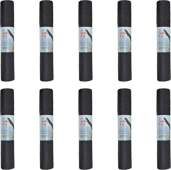 Hello Fit 10-Pack Yoga Mat, 68" x 24" Non Slip Exercise Mat, 4mm Thick Gym Mat for Fitness and Stretching, Bulk Non Toxic Yoga Mats for Schools and Studios-FlexoryFit
