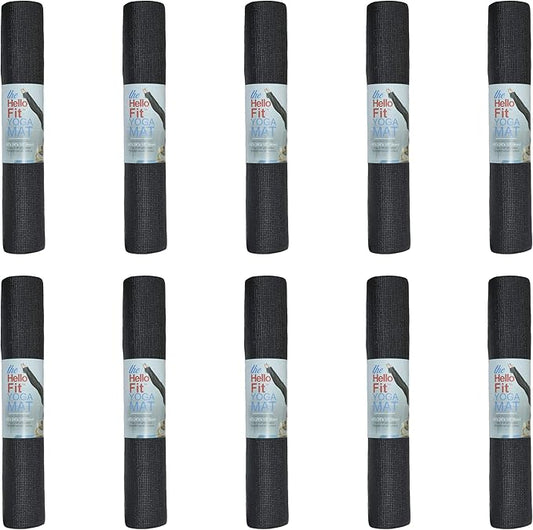 Hello Fit 10-Pack Yoga Mat, 68" x 24" Non Slip Exercise Mat, 4mm Thick Gym Mat for Fitness and Stretching, Bulk Non Toxic Yoga Mats for Schools and Studios-FlexoryFit