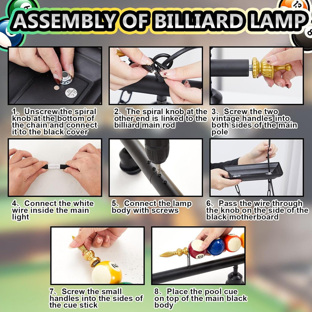 Adjustable Pool Table Lights for 7'-8' Billiard Light Hanging Pool Table Light Fixture Lighting Pendant Lamp with Metal Shades for Game Rooms (Bulb Not Included)(4 Lights)