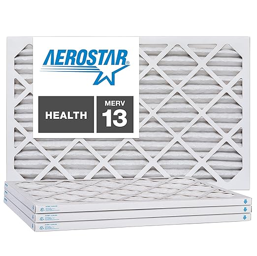 Aerostar 20x25x1 MERV 13 - 4 Count - Pleated HVAC, Furnace & Air Conditioner Filters - Removes Bacteria, Dust, Cold & Flu Germs, Lint, Mold, Pet Dander, Allergy-Causing Pollen, Smog, Smoke & Viruses