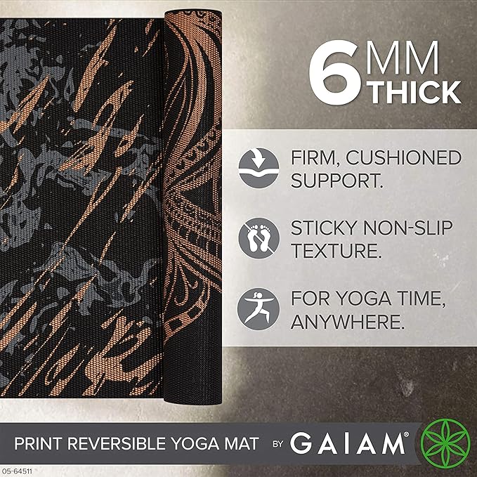 Gaiam Yoga Mat - Premium 6mm Print Reversible Extra Thick Non Slip Exercise & Fitness Mat for All Types of Yoga, Pilates & Floor Workouts (68" x 24" x 6mm Thick)-FlexoryFit