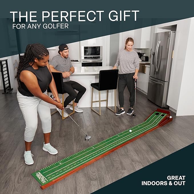 Perfect Practice Golf Putting Mat - Portable Putting Green, Indoor & Outdoor Practice, with Ball Return - Golf Training Aid for Home, Office, Backyard - Golfing Gifts for Men