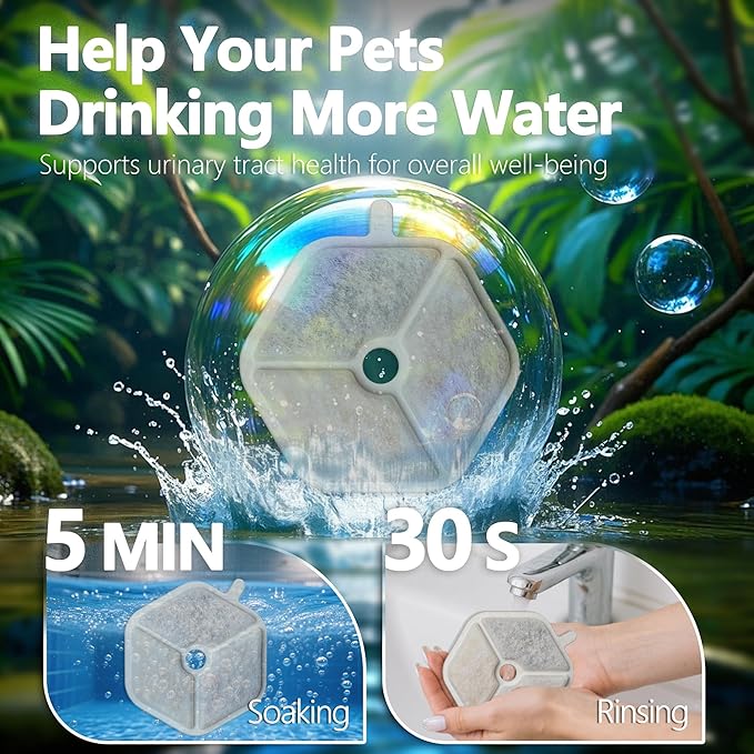 6+6 Pcs Cat Water Fountain Filters Replacement Compatible with Smartoo 152oz/4.5L Wireless Cat Fountain, Pet Water Fountain Filter with Pre-Filter Sponges