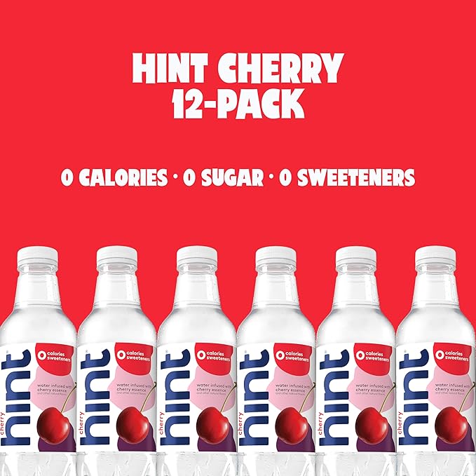 Hint Fruit-Infused Bottled Water, Cherry - Sugar Free Flavored Water with Zero Calories, Naturally Flavored, and No Artificial Sweeteners - 16 Fl Oz (Pack of 12)-FlexoryFit