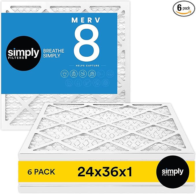 Simply 24x36x1 Air Filter, Merv 8, MPR 600, 6 Pack, For Home AC Furnace & HVAC (Actual Size: 23.75"x35.75"x0.75") DUST, Pet, & Allergy Control