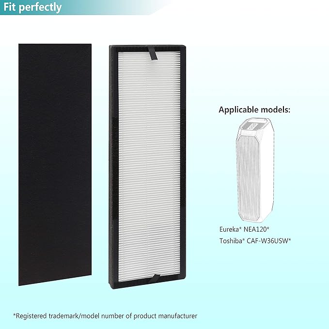 NEA-F1 True HEPA Replacement Filter, Compatible with Eureka NEA120 Air Purifier and Toshiba Air Purifier CAF-W36USW, 2-Pack