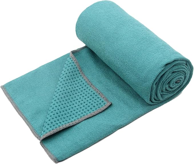 Eunzel Yoga Towel,Hot Yoga Mat Towel with Grip Dots Sweat Absorbent Non-Slip for Hot Yoga, Pilates and Workout 24" x72", Dark Cyan-FlexoryFit