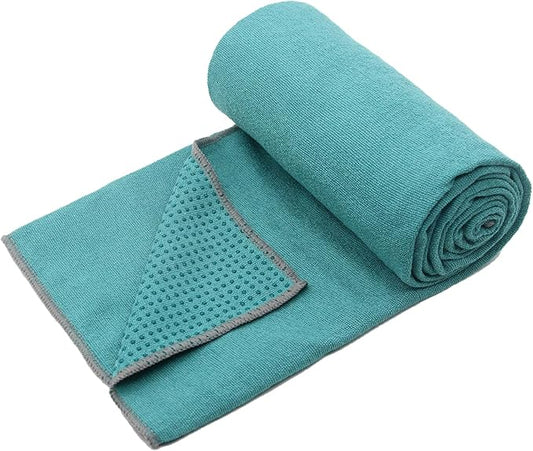 Eunzel Yoga Towel,Hot Yoga Mat Towel with Grip Dots Sweat Absorbent Non-Slip for Hot Yoga, Pilates and Workout 24" x72", Dark Cyan-FlexoryFit