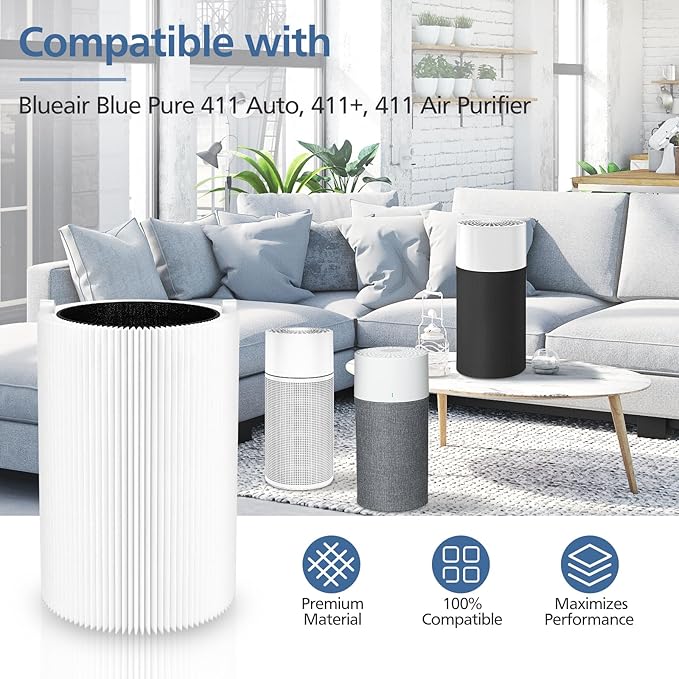 Blue Pure 411 Replacement Filte-r Compatible with Blueair Blue Pure 411 Genuine, 411+, 411 Auto and Mini Air Purifie-r, Include 3 Particle and 3 Activated Carbon