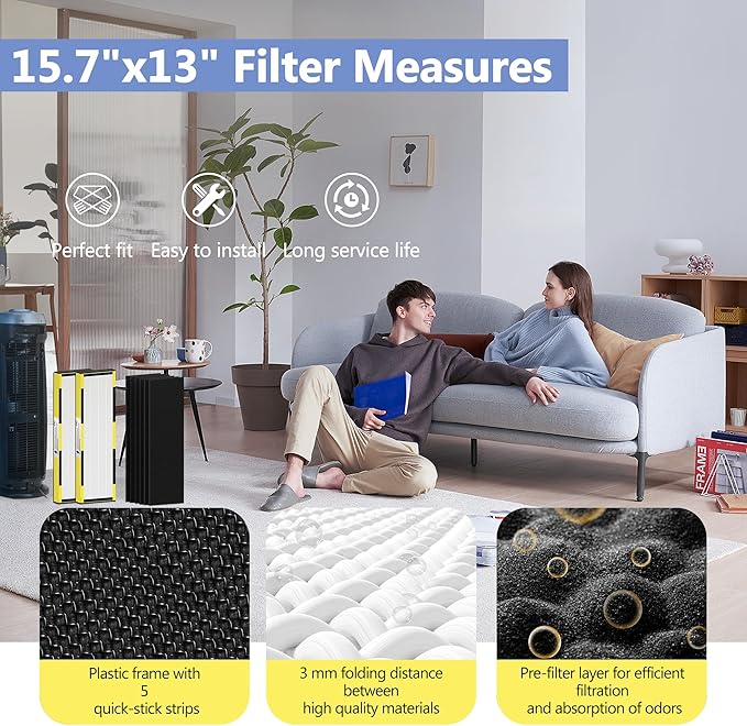 FLT4825 HEPA Filter B Replacement for Guar.dian Air Purifier AC4825 AC4300 AC4800 AC4900 AC4850, 2 HEPA Filter and 8 Pre-Filter by NISHCON