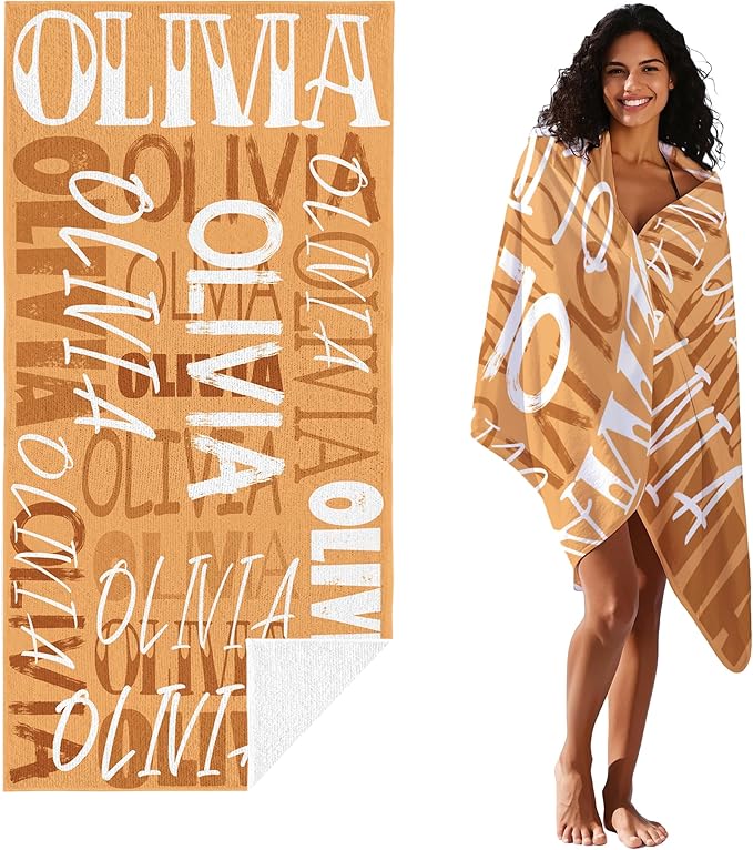 JML Personalized Beach Towel with Name, Custom Beach Towel with Name, Customized Microfiber Pool Towel, Quick Dry & Absorbent Swim Towel for Adult,Anniversary, Birthday, Summer Holiday,Vacation-FlexoryFit