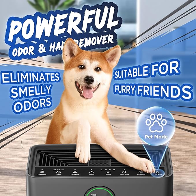 Air Purifiers for Home Large Room up to 2200sq.ft, MOOKA Air purifier for Home Pets with Washable Filter, PM 2.5 Display Air Quality Sensor Air Cleaner for Bedroom, Dorm room, Pets, Office, PR1