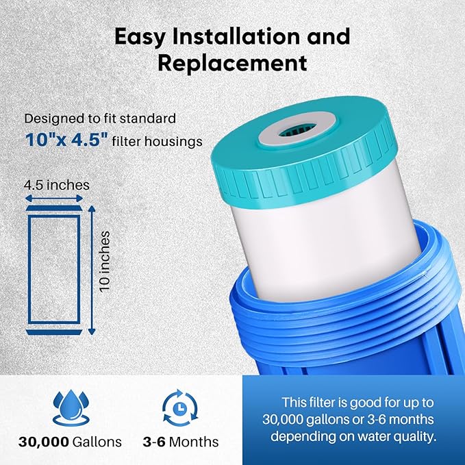 PUREPLUS 5 Micron 10" x 4.5" Whole House Iron & Manganese Reduce Water Filter Replacement for FM15B, WD-WF10F, RFFE10-BB, RFN10BB-SZ, 10-Inch, Pack of 1