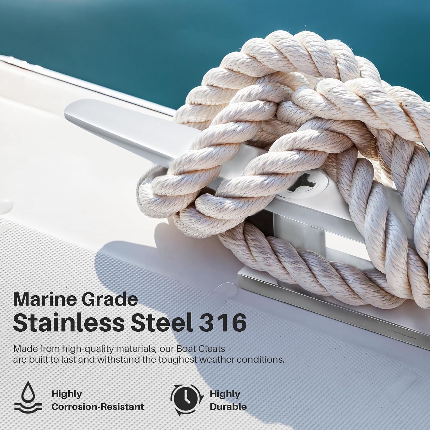 Boat Cleats Marine Grade 316 Stainless Steel Boat Mooring Cleat Pack of 4, Installation Accessories Included