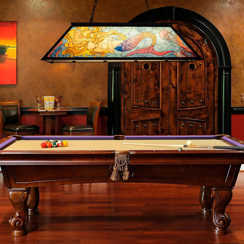 Wellmet Tiffany Pool Table lamp Hanging, Billiards Lamp for Game Room, 4-Lights Modern Chandeliers for Kitchen Island, Snooker Table, Party Men's Cave, Coastal Sea Ocean Style