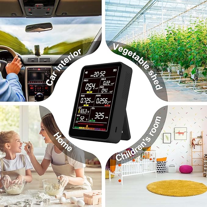 Professional Indoor Air Quality Monitor with AQI Beep Alarms, Portable Real-Time Detector for Home Cars Plants and Pets