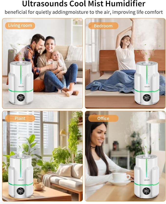 6L Cool Mist Humidifier with Smart Humidistat, Ultra Quiet 22dB for Large Bedroom and Baby Nursery, 50H Runtime, Top Fill, Essential Oil Diffuser, Remote Control, White