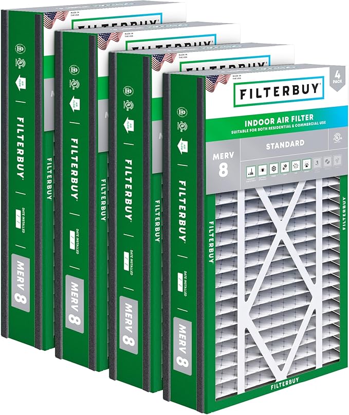 Filterbuy 16x25x5 Air Filter MERV 8 (MPR 700) Dust Defense Replacement (4-Pack), Pleated HVAC AC Furnace Filters for Trion Air Bear 255649-105 and More (Actual Size: 15.63 x 24.13 x 4.88)