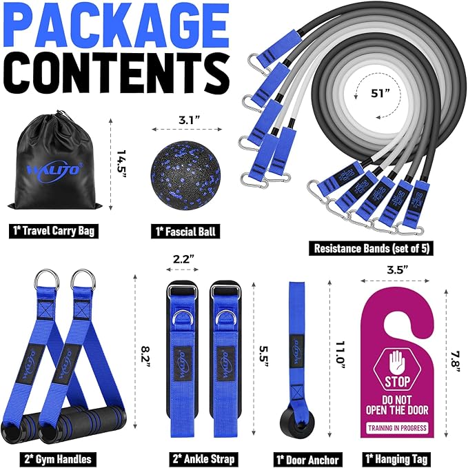WALITO Resistance Bands Set - Exercise Bands with Handles, Door Anchor, Legs Ankle Straps, for Heavy Resistance Training, Physical Therapy, Muscle Training, Yoga, Home Workouts-FlexoryFit