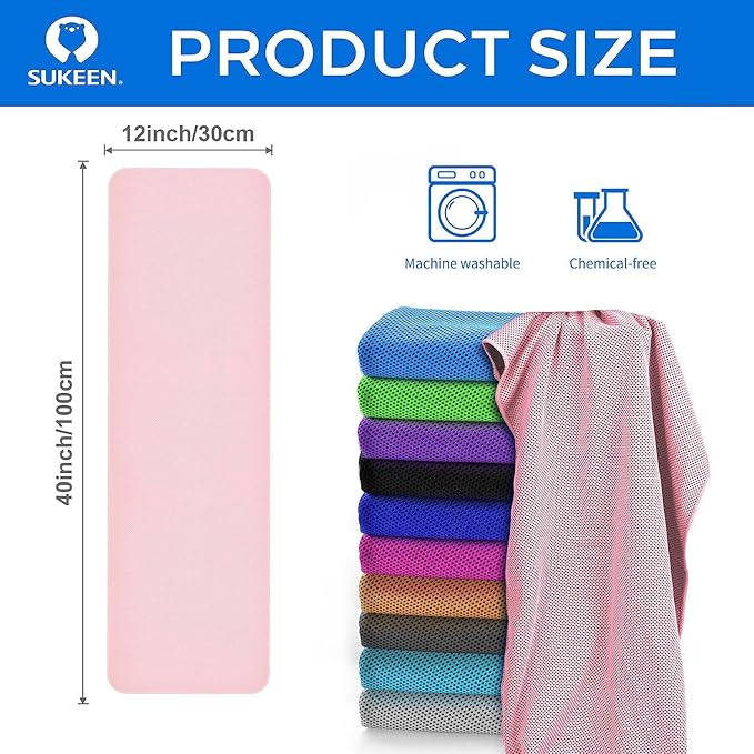 Sukeen 4 Pack Cooling Towel (40"x12") for Sweat, Quick-Drying Neck Cooling Wraps, Soft & Breathable Chilly Sports Towel for Yoga, Sport, Running, Workout, Cooking, Microfiber-FlexoryFit