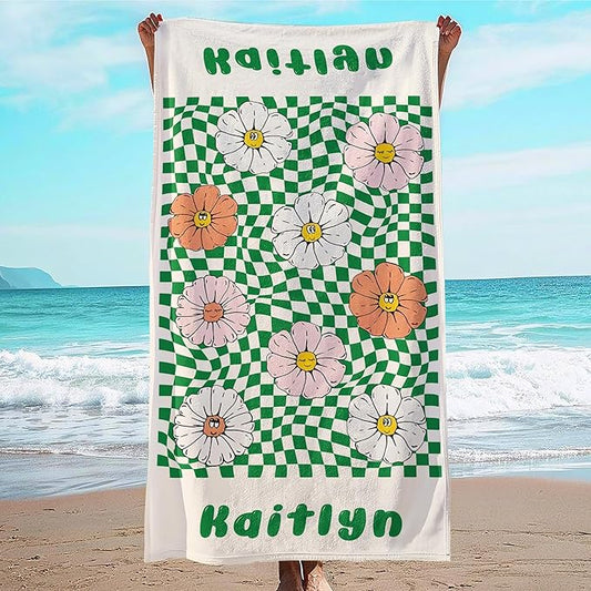 JML Personalized Beach Towel with Name, Custom Flower Beach Towel, Customized Microfiber Pool Towel, Quick Dry & Absorbent Swim Towel for Adult,Mother's Day, Birthday, Summer Holiday,Vacation-FlexoryFit