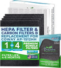 Breathe Naturally Replacement Filter Compatible with Coway AP-1512HH Series Air Purifiers - HEPA Filters - Carbon Activated Filter - Air Filtration for Home (1 HEPA Filter + 4 Carbon Prefilters)