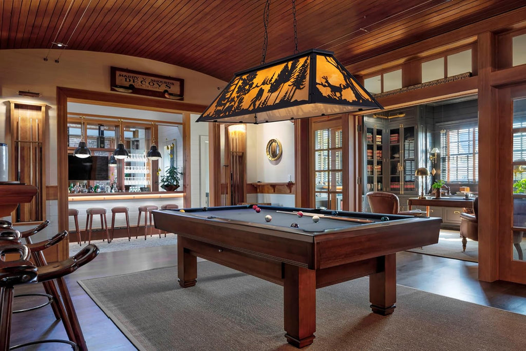 TOCHIC Tiffany Pool Table Light, 4 Lights Vintage Bigfoot Pool Table Light Rustic Billiards Light Fixtures for Game Room, 48" Farmhouse Chandelier for Billiard Table Game Room Man Cave Club Kitchen