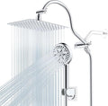 Hibbent All Metal Shower Head, 10'' High Pressure Rainfall Shower Head/Handheld Showerhead Combo with 12'' Adjustable Curve Shower Extension Arm, 10 Sprays, 71'' Shower Hose, Showerhead Holder, Chrome