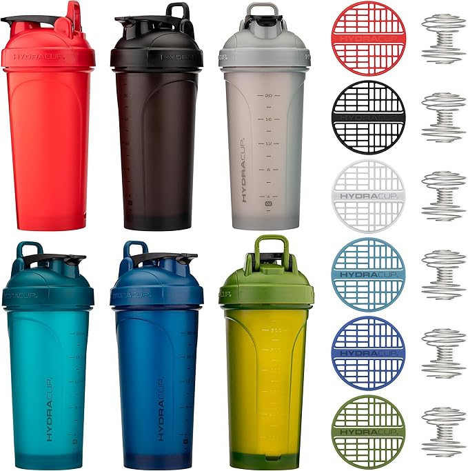 Hydra Cup ProFlow Shaker Bottles 6-Pack (28oz) | Protein Shaker Cups with Whisk Ball, Leak-Proof Lid, Hidden Carry Handle | BPA-Free Gym Mixer for Protein Powder, Mixing Supplements, Fresh Colors-FlexoryFit