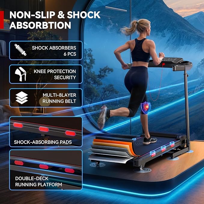 8.7MPH Incline Treadmill for Running and Walking, 3.5HP Quiet BLDC Treadmills for Home with Double Deck Technology, 350 lbs Weight Capacity, APP, Heart Rate-FlexoryFit