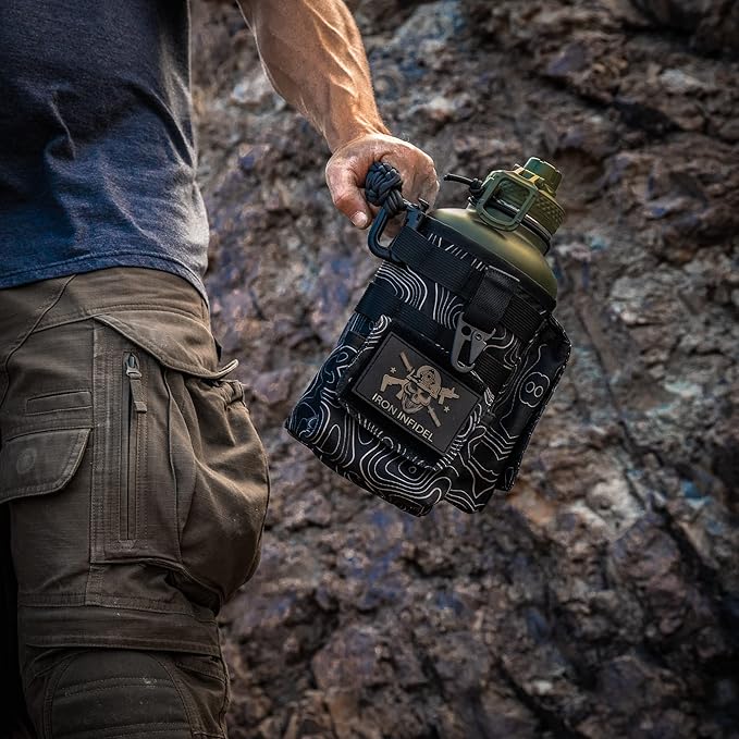 Iron InfideI Battle Bottle Sleeve - 64 oz and 32 oz Water Bottle Sleeve Only for Half Gallon 1L Steel Water Bottle | Rugged Cover with Molle for Versatile Design with Storage for Phone, Wallet & Keys-FlexoryFit