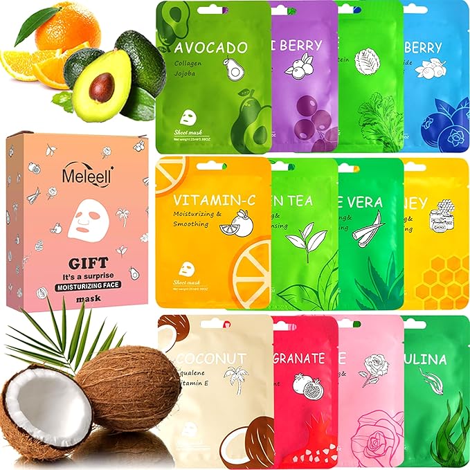 12 Pack Collagen Face Masks Skincare Bulk,Hydrating Spa Face Mask for Sensitive Skin,Sheet Mask for Skin Care, Facial Mask Sets Gifts for Women/Teen Girls/Kids-FlexoryFit