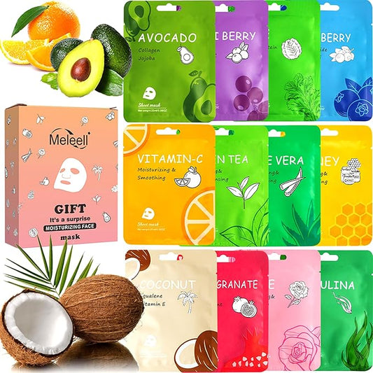 12 Pack Collagen Face Masks Skincare Bulk,Hydrating Spa Face Mask for Sensitive Skin,Sheet Mask for Skin Care, Facial Mask Sets Gifts for Women/Teen Girls/Kids-FlexoryFit