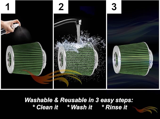 GREEN 6" 152 mm Inlet Truck Cold Air Cone Replacement Performance Washable Clamp-On Dry Air Filter (8" Tall)