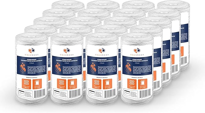 Aquaboon 1 Micron String Wound Water Filter 10x4.5 Replacement - Whole House Water Filter Cartridge Compatible with WP5BB97P,WP10BB97P, AP810, 20-Pack