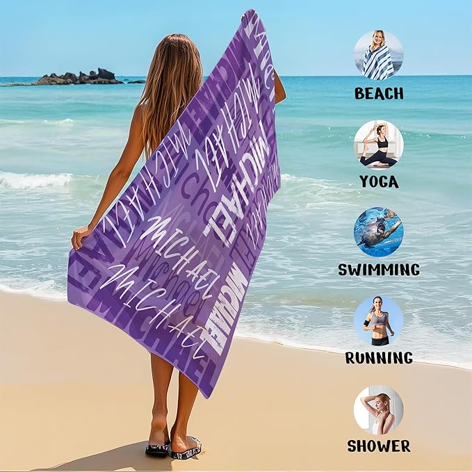 JML Personalized Beach Towel with Name, Custom Beach Towel with Name, Customized Microfiber Pool Towel, Quick Dry & Absorbent Swim Towel for Adult,Anniversary, Birthday, Summer Holiday,Vacation-FlexoryFit