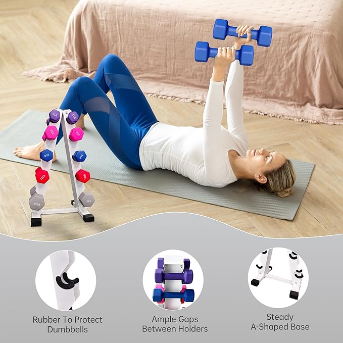 Ritafer 6-10 Pair Hex Rubber Dumbbell Set 350/450 and 550 lbsï¼?-50 lbs ）Hand Free Weight for Strength Coated Encased Iron Weights with Dumbbells Storage Rack Home Gym-FlexoryFit