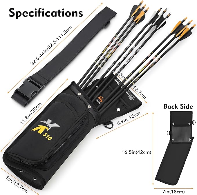 SUNYA X510 Field & Competition Hip Arrow Quiver | 3-Slot Noise-Free Archery Quiver with Sturdy Storage System (42x18cm)