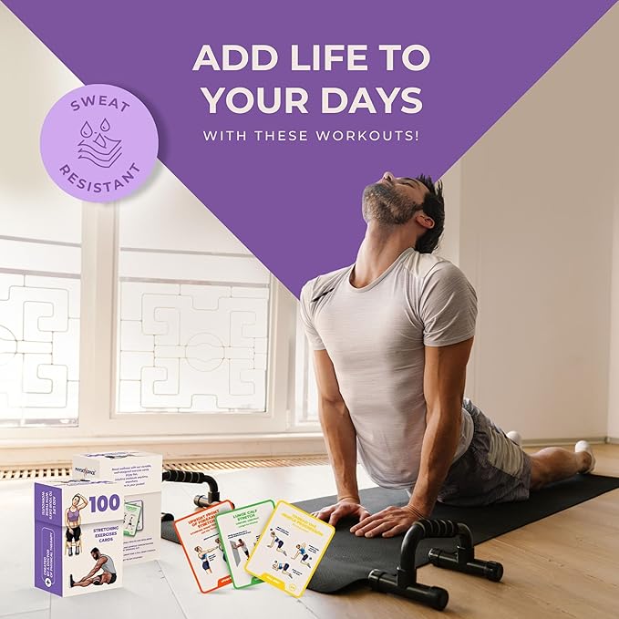 100 Stretching Exercise Flash Cards – Physical Therapy Stretches for Common Conditions (Plantar Fasciitis, Achilles Tendonitis, Sciatica, Back & Hip Pain) – Yoga, Pilates & Everyday Mobility-FlexoryFit