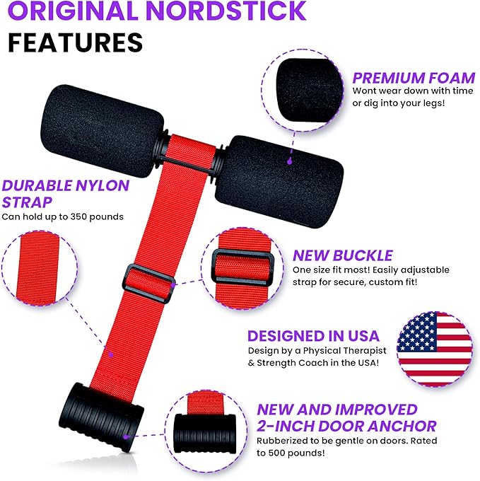 NordStick Nordic Hamstring Curl Strap - Original Nord Stick Exercise Set for Home and Travel - 5 Second Set Up-FlexoryFit