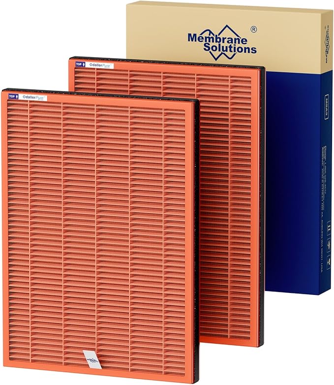 Membrane Solutions MSA3/MSA3S Toxin Gas VOCs Removal Air Purifier Filter Replacement 2 Pack, Upgraded 4-in-1 H13 True HEPA Filter with OdallerPure Technology