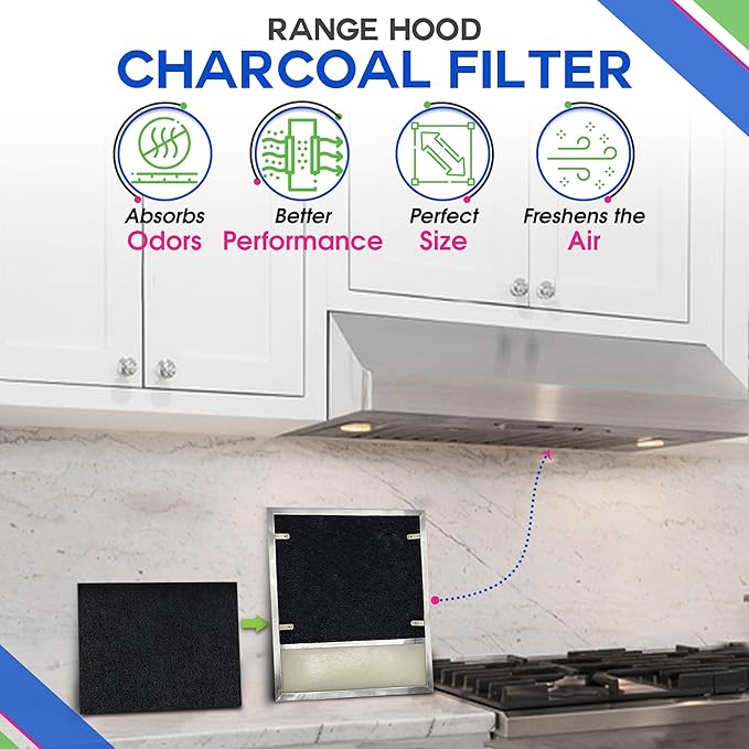 Range Hood Charcoal Filter 7.75” x 10.5” - Fits Broan and Nutone BP58 For 43000 Series Range Hoods - Broan Range Hood Filter Replacement - Carbon Stove Vent Fan Filters Removes Kitchen Odors (6-Pack)