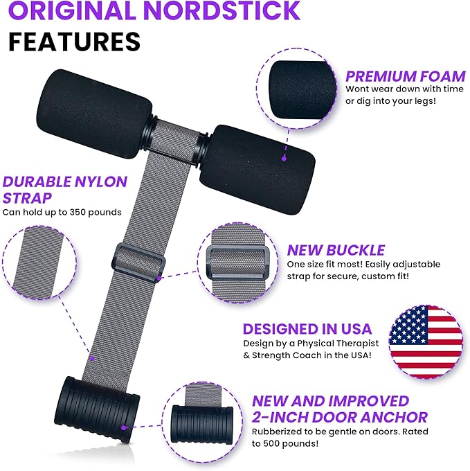 NordStick Nordic Hamstring Curl Strap - Original Nord Stick Exercise Set for Home and Travel - 5 Second Set Up-FlexoryFit